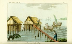 Stylta hus i havet på Rawak Island, Papua Nya Guinea av Unbekannt
