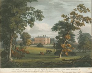 Teddesley Hall: färgad akvatintgravyr, nd [c 1825] av Unbekannt