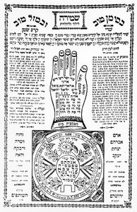 Tefillah (phylactery) med hand från Palestina, ca 1930 (tryckt papper) av Unbekannt