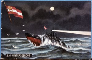 Den tyska ubåten Unterseeboot, tidigt 1900-tal (illustration) av Unbekannter Künstler
