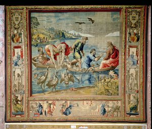 The Miraculous Draft of Fishes, från Bryssels gobelänger, kopior av Rafaels Vatikanserie av Apostlarnas gärningar (gobeläng) av Unbekannt