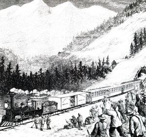 Pacific Railroad i Sierra Nevada-bergen. av Unbekannt