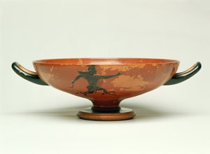 The Pursuit of Perseus, attisk svart figur kylix gjord av The Pepaks Master, 525-520 BC (keramik) av Unbekannt