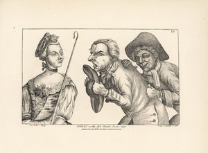 De komiska figurerna Cimon och Mopsus med den vackra Phillida. Från Colley Cibbers komiska opera Damon och Phillida av Unbekannter Künstler