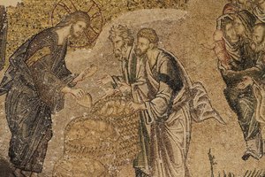 Förökningen av bröd, Mosaik, Chora kyrkomuseum., Istanbul, Turkiet av Unbekannt