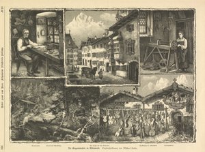 Violinindustrin i Mittenwald, Stuttgart 1882 (gravyr) av Unbekannter Künstler