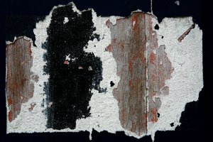 Tidsmärken. Abstrakt konst som visar former som ett vittne om tidens gång. Spår av färg på trä. Fotografi av Michel Lunardelli. av Unbekannt
