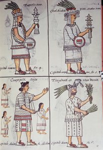 Tzapotlatena, Chalchiuhtlatonal, Cioapipitli och Tliltecuhtli, Florentine Codex, Tvåspråkig version på spanska och Nahuatl, Allmän historia om det nya Spaniens saker, Aztec av William M. Timlin