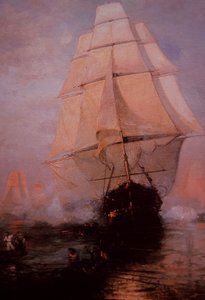 USS Constitution flyr britterna (färg litho)