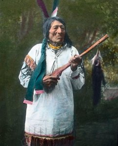 USA, Porträtt av en indiansk medicinman,, C.1910 (foto) av Unbekannter Künstler
