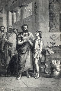 Valentinianus II erkände romersk kejsare av Gratianus (375). 1888 (gravyr) av Unbekannter Künstler