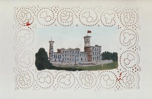 Viktoriansk pappersdoyley med utsikt över Osborne House (akvarell på papper) av Unbekannt