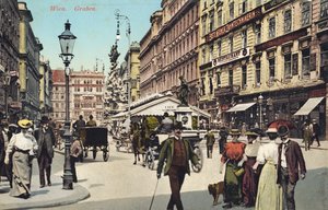 Wien, Graben - berömd gata i stadens centrum med människor som promenerar (vykort) av Unbekannter Künstler