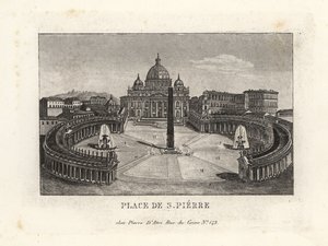 Utsikt över Petersplatsen, Piazza di S. Pietro, med Peterskyrkan och forntida egyptisk obelisk av Unbekannt