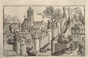 Utsikt över den antika staden Alexandria från en gravyrbok med titeln 