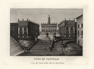 Utsikt över Capitoline Hill. Piazza del Campidoglio, Palazzo Senatorio, Rom. av Unbekannt