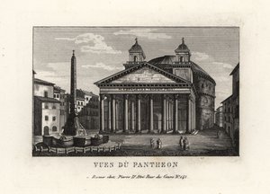 Utsikt över Pantheon med fontän, Fontana del Pantheon och Macuteo-obelisken på Piazza della Rotonda, Rom av Unbekannt