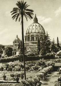 Utsikt över Vatikanträdgården och Peterskyrkan (San Pietro) i Rom av Unbekannt