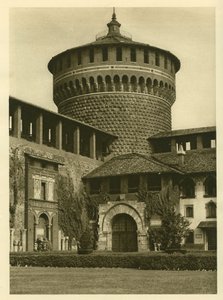 Utsikt över innergården till Castello Sforzesco (slott för familjen Sforza) i Milano av Unbekannt