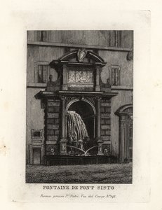 Utsikt över fontänen vid bron Ponte Sisto, Acqua Paola (nu på Piazza Trilussa), Rom av Unbekannt