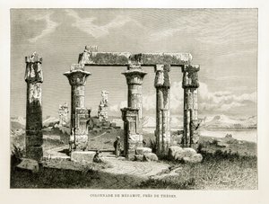Vy över ruinerna av Medamot-templet nära Thebe, Egypten Illustration från Atlas of Egypt av Unknown