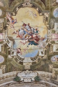 Utsikt över valvet med fresker av Teatini-rummet, Chiesa di San Vincenzo, Piacenza, Emilia-Romagna, Italien (foto) av Unbekannter Künstler