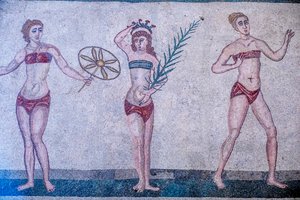 Villa Romana del Casale, Piazza Armerina, Sicilien, Italien. Mosaik. av Unbekannter Künstler