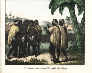 Bröllopsceremoni i en stam i Senegal. Litografi för boken: "Galerie complete en tableaux fideles des peuples d