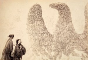 I Jupiters sfär ser Dante de välsignade andarna ordna sig i form av en örn, symbolen för imperiet. Illustration av Canto XVIII i Paradiso i Den gudomliga komedin av Dante Alighieri. Francesco Scaramuzzas verk tillägnat Mun av Unbekannter Künstler