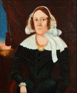 Kvinna med blomhatt 1825 (olja på duk) av Unbekannter Künstler