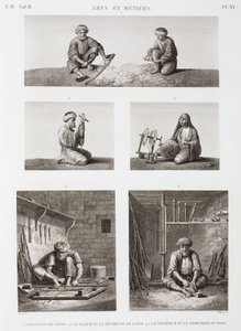 Ull och kamgarn, spinning av textil och träarbetare, Egypten, ca 1798 av Unbekannt