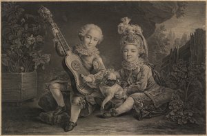 Små barn som leker, Paris, ca 1775 (gravyr) av Unbekannter Künstler