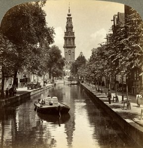 Kanal, Amsterdam, Nederländerna. av Underwood and Underwood