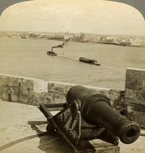 Cannon, Morro Castle, Havanna, Kuba. av Underwood and Underwood