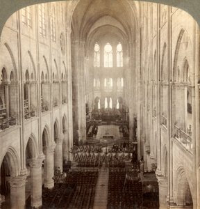 Interiör av den stora katedralen Notre Dame, Paris, Frankrike, 1900.