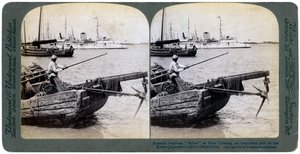 Rysk kanonbåt Bobre vid New Chwang, Manchuriet, rysk-japanska kriget, 1904. av Underwood and Underwood