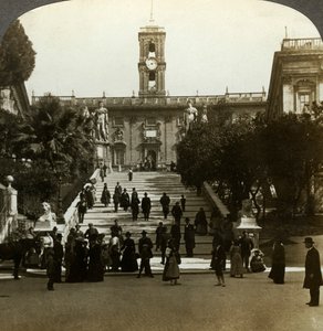 Senatoriska palatset, Piazza del Campidoglio, Capitoline Hill, Rom, Italien. av Underwood and Underwood