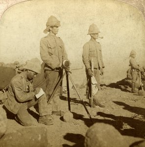 Signaler från Yorkshire Regiment, New Zealand Hill, Sydafrika, Boer War, 1900 av Underwood and Underwood