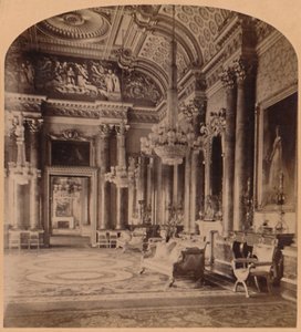 The Queens Gorgeous Blue Room, Buckingham Palace, London, England, 1900. av Underwood and Underwood
