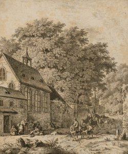Landskap med kyrka och bönder av Unidentified