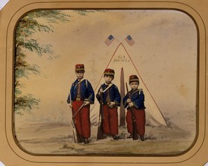 Tre pojkar i zouavedräkt av Unidentified