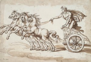 Apollo i en vagn tecknad av fyra hästar av Unknown