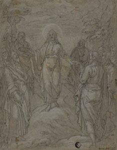 Kristus och apostlarna (recto); Skiss av en julkrubba (verso) av Unknown