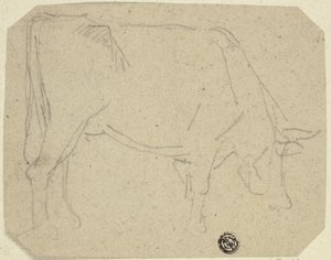 Betande ko (svängd till höger) (recto); Bakparten av en häst (verso) av Unknown