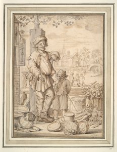 Bonde man och barn på marknaden av Unknown