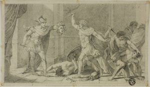 Perseus konfronterar Phineas och hans anhängare med huvudet av Medusa av Unknown