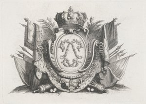 Royal Crest med krona och flaggor och sammanflätade av Unknown