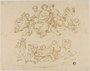 Tre muser (Urania, Terpsichore och Thalia) med Putti av Unknown
