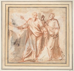 Två stående mansfigurer (Moses och Aron?) av Unknown
