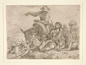 Untitled [Man on Donkey Conversing with Shepherd] av Unknown